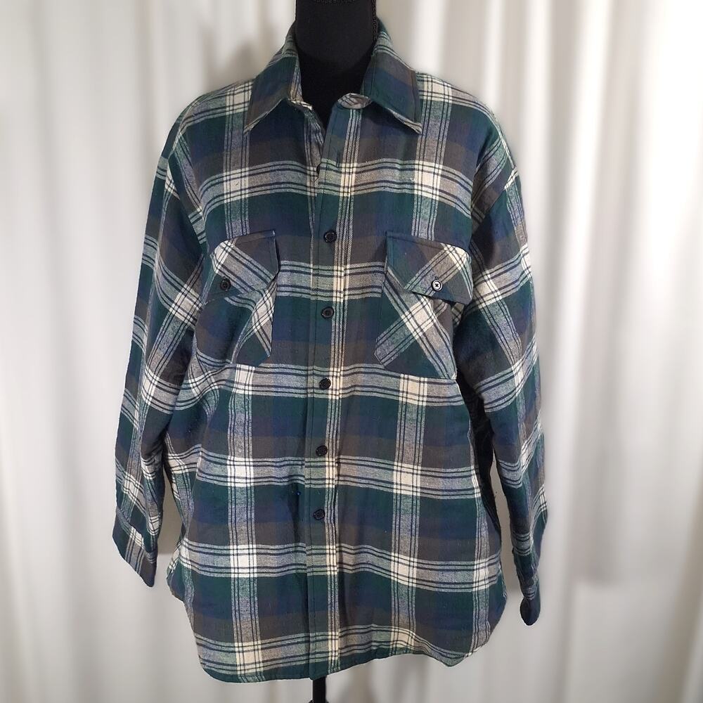 David Taylor XL Quilted Flannel Jacket Blue Cream Plaid Vintage Sears with tags